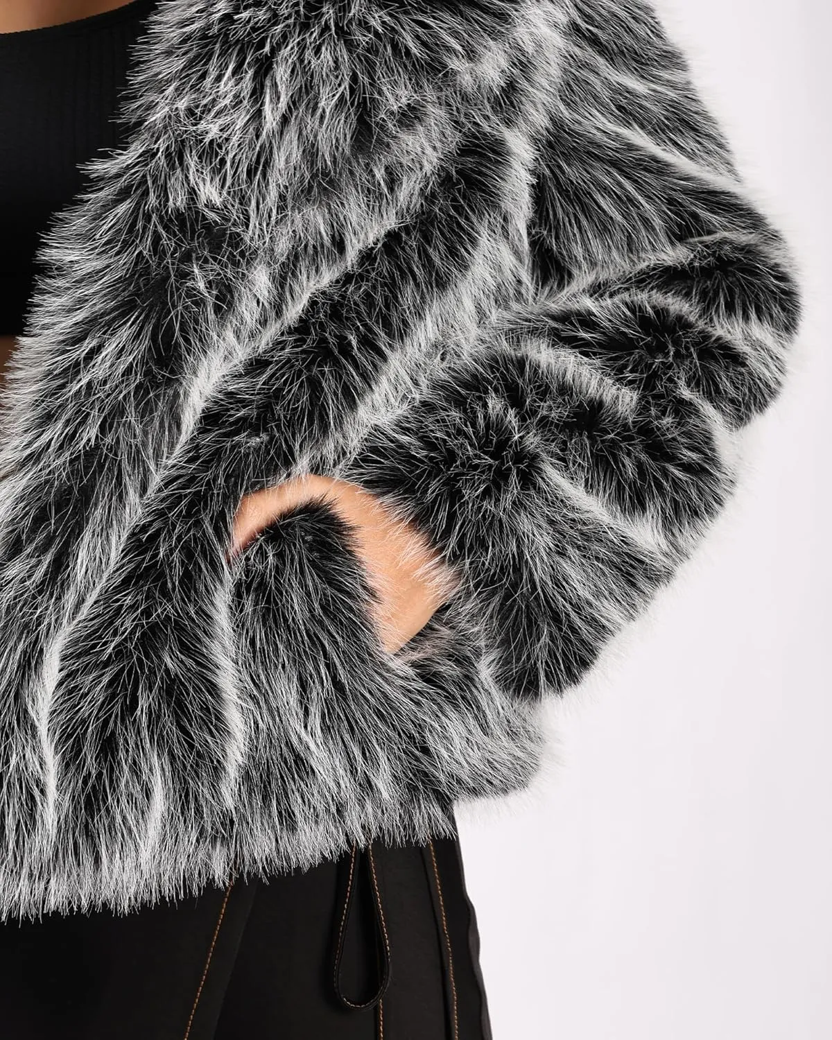 Women's Winter Faux Fur Coat Open Front Pockets Long Sleeve Fluffy Jacket
